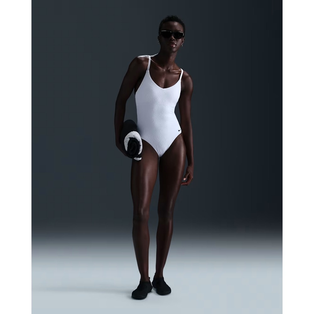 Nike Women'S V-Neck Jacquard One-Piece Swimsuit White Size‎ L MSRP $90 - Picture 12 of 16